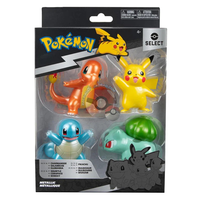 Set de Figurines Pokémon Starter : Pikachu, Glumanda, Schiggy et Bisasam