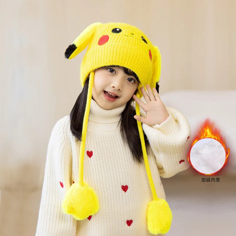 Bonnets d'hiver Pokémon avec pompons pour enfants