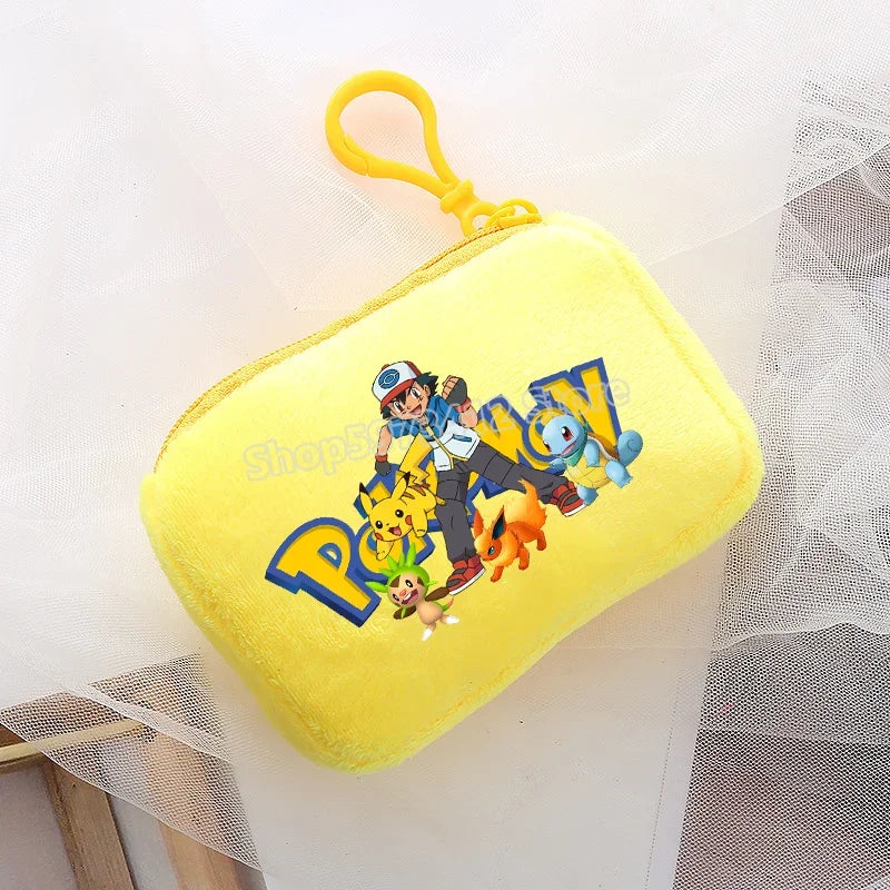 Portefeuille en peluche Pokémon pour enfants avec clip sécurisé