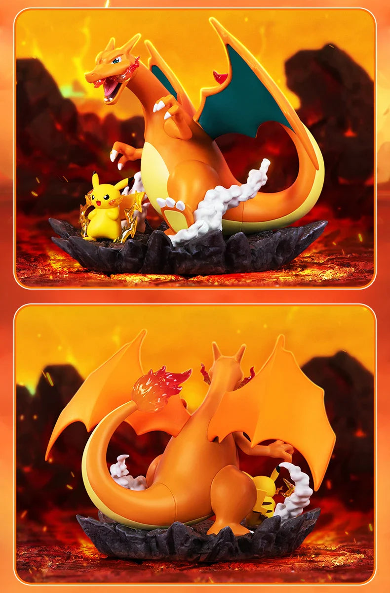 Statue Glurak Charizard avec Pikachu - Force et Amitié en Émotion