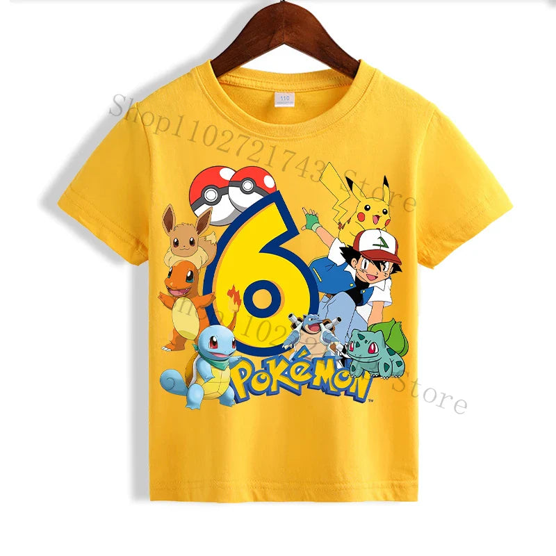 T-shirt d'anniversaire personnalisé Pikachu jaune pour enfants