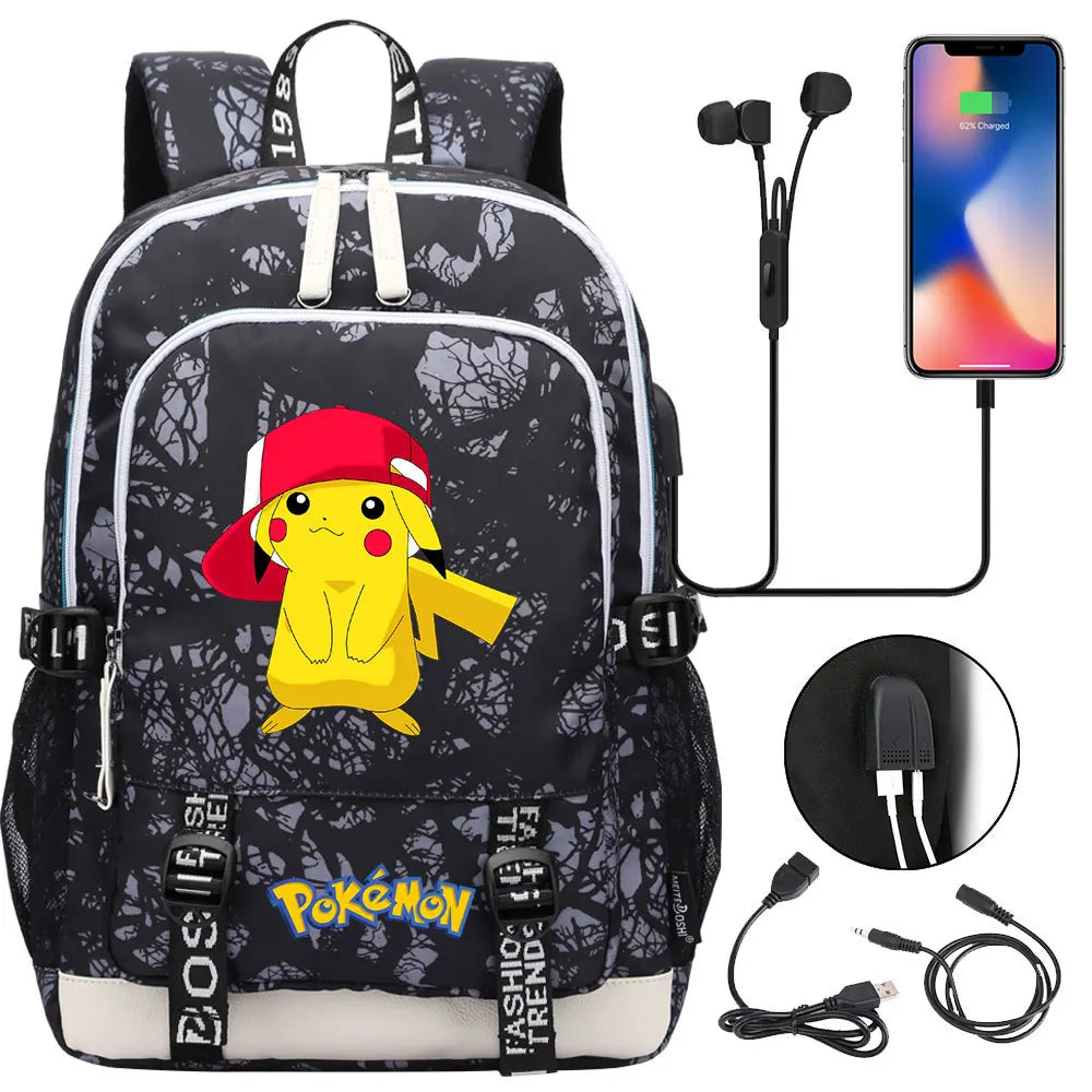 Pikachu Pokemon Rucksack mit USB - ideal für Laptops und für die Schule kaufen