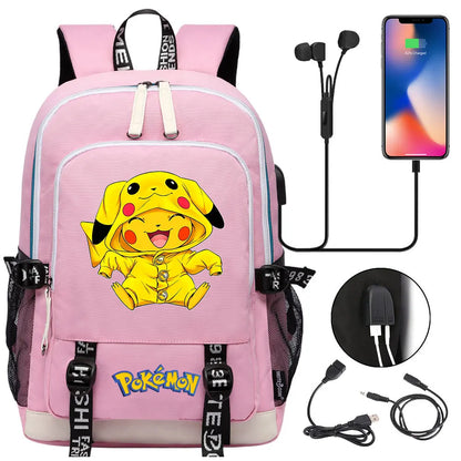 Pikachu Pokemon Rucksack mit USB - ideal für Laptops und für die Schule kaufen