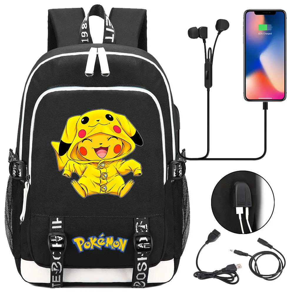 Pikachu Pokemon Rucksack mit USB - ideal für Laptops und für die Schule kaufen