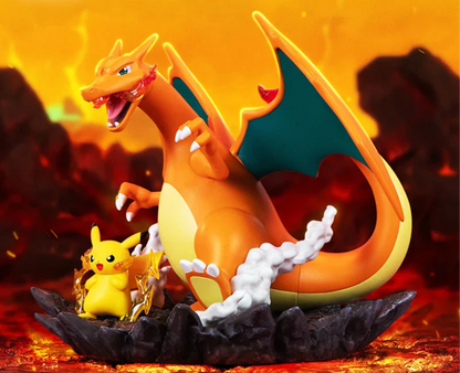 Statue Glurak Charizard avec Pikachu - Force et Amitié en Émotion