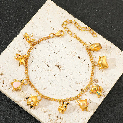 Bracelet Doré Élégant avec Pendentifs Pokémon