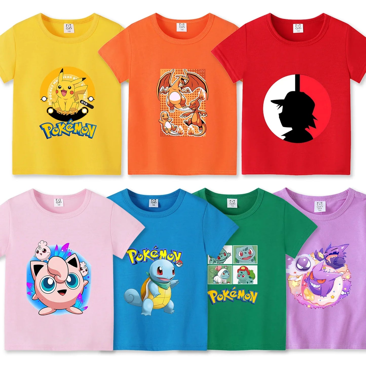 T-shirts d'été Pokémon colorés pour enfants