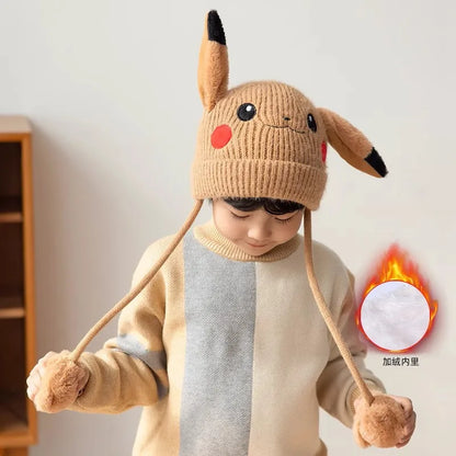 Bonnets d'hiver Pokémon avec pompons pour enfants