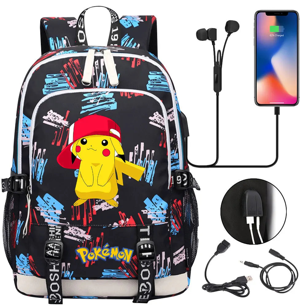 Pikachu Pokemon Rucksack mit USB - ideal für Laptops und für die Schule kaufen