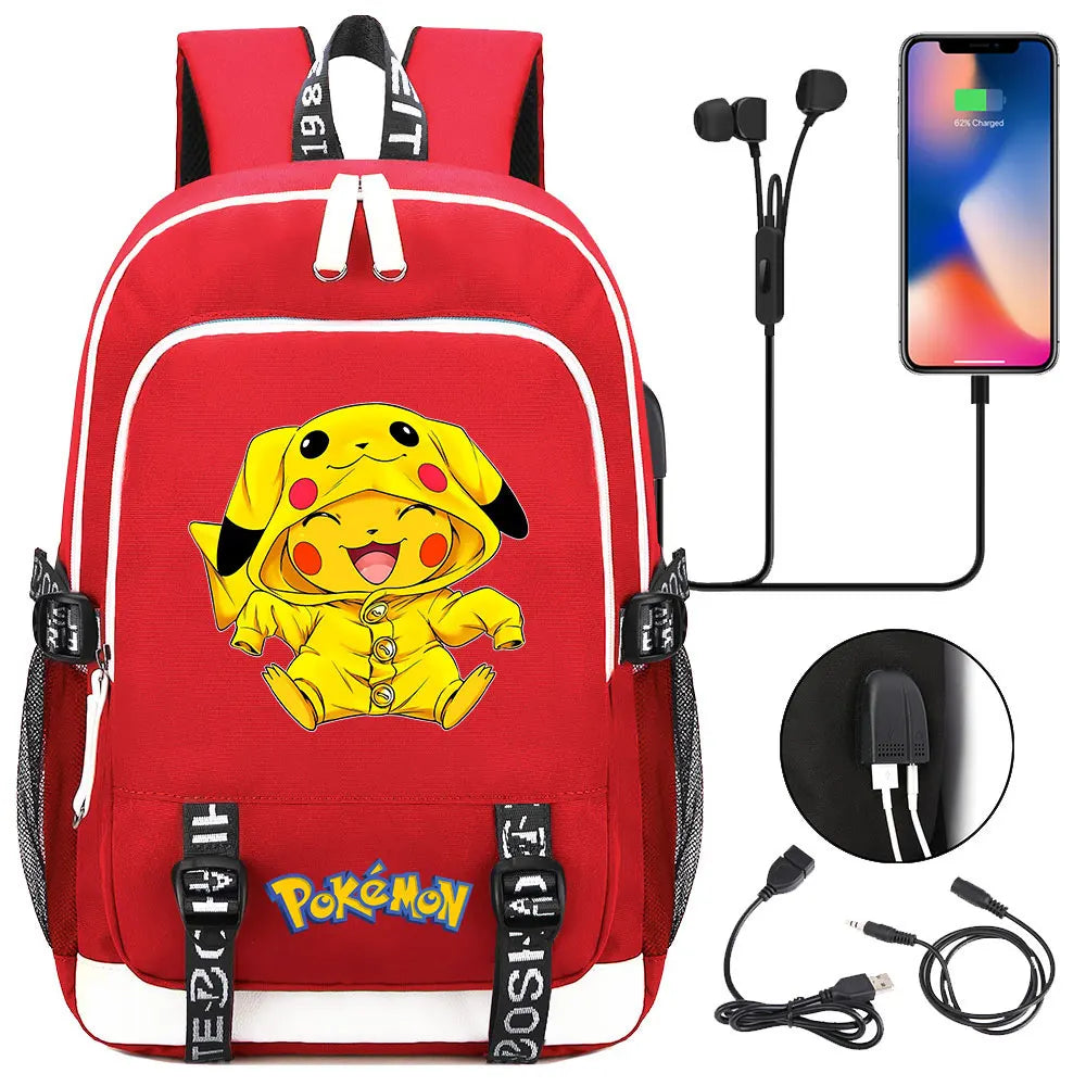 Pikachu Pokemon Rucksack mit USB - ideal für Laptops und für die Schule kaufen