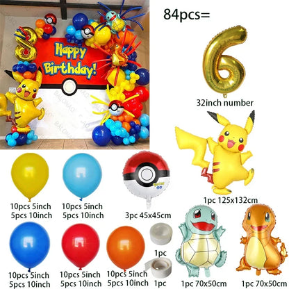 Ensemble de Décoration d'Anniversaire Pokémon - 84 Pièces Festives