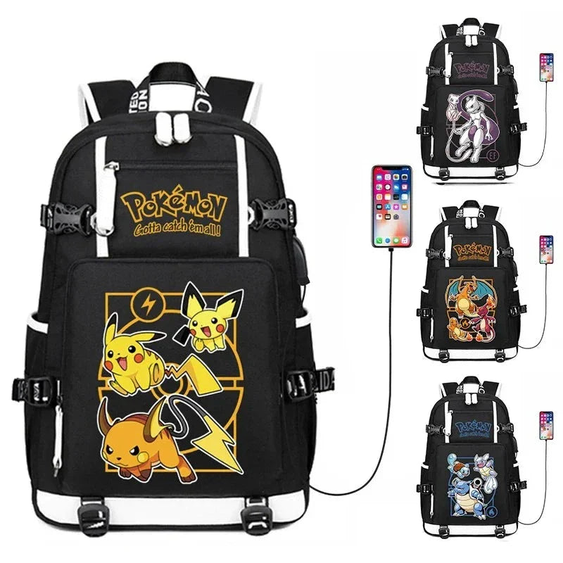 Sac à dos Pokémon Turok avec port USB - Designs Glurak, Mewtu, Gengar, Turtok