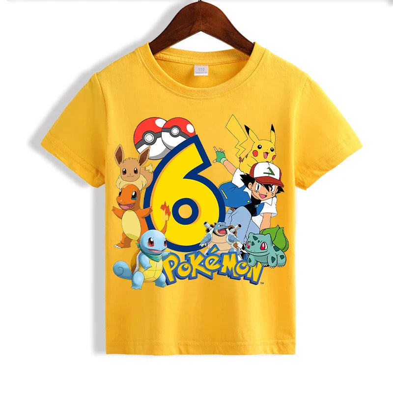 T-shirt d'anniversaire personnalisé Pikachu jaune pour enfants