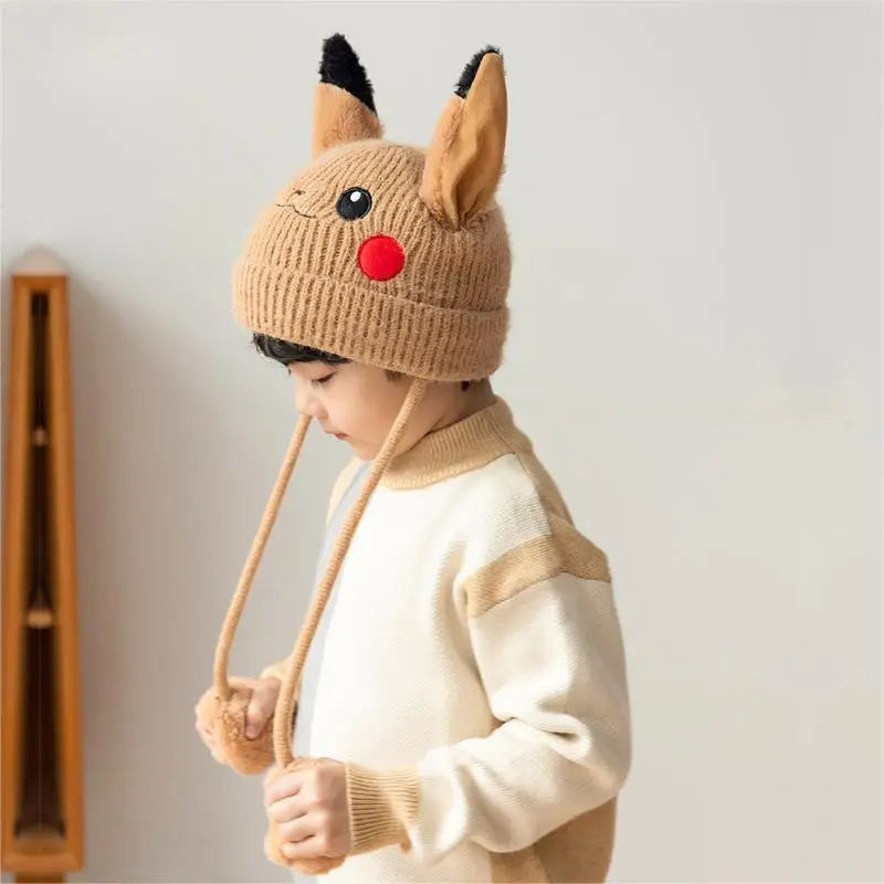 Bonnets d'hiver Pokémon avec pompons pour enfants