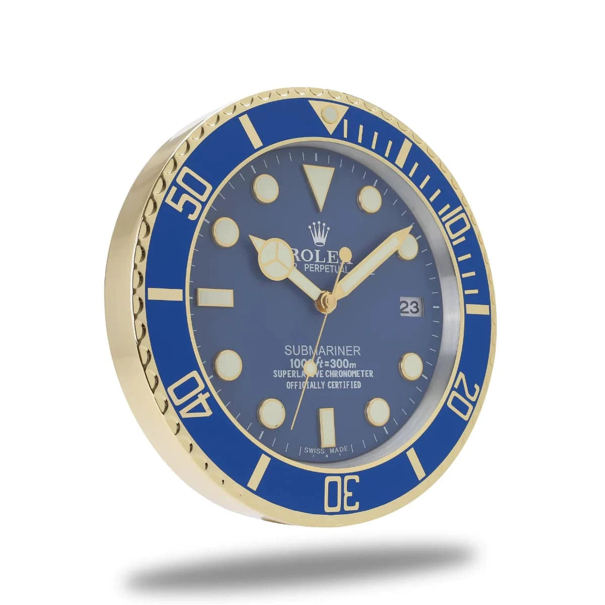 Horloge murale Rolex Submariner bleu et or, design luxe