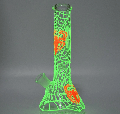 Bang en Verre Fluorescent Halloween 25 cm avec Système Ice et Décor Araignée