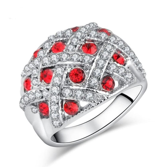 Bague Vintage Love en Argent Massif et Rubis Rouges