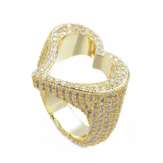 Bague Coeur Ouvert Diamant Plaqué Or - Passeport Cases