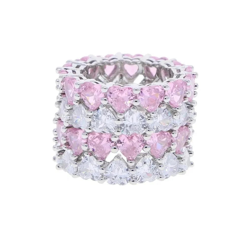 Bague d'éternité avec diamants coeur rose - Passeport Cases