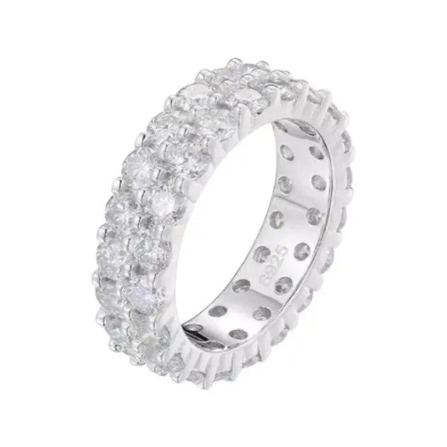 Bague en argent à double rangée de diamants Moissanite de 6 mm - Passeport Cases