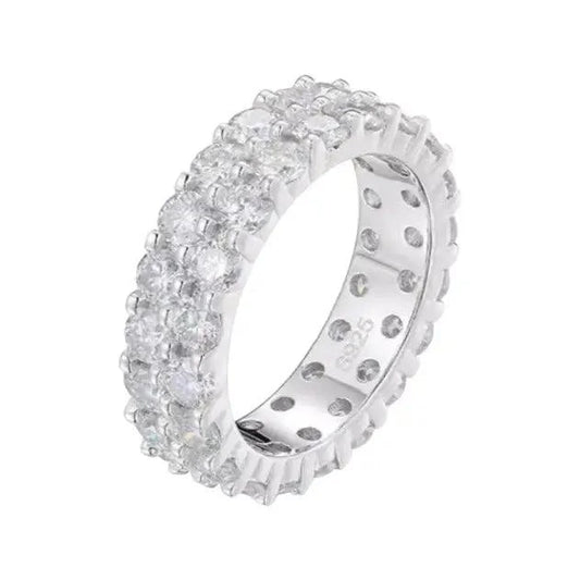 Bague en argent à double rangée de diamants Moissanite de 6 mm - Passeport Cases