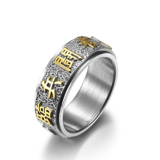 Bague Vintage Homme Argenté Mantra Bouddha