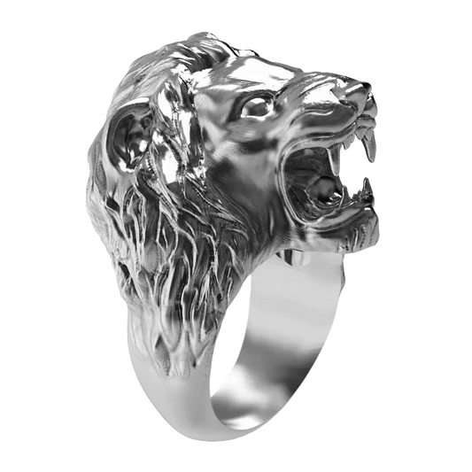 Bague tête de lion argent roi de jungle - Passeport Cases