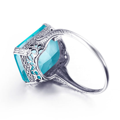 Bague Vintage en Argent Sterling 925 avec Topaze Bleue