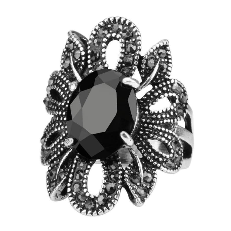 Bague Vintage Noir Élégance Fleurie