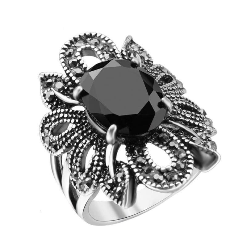 Bague Vintage Noir Élégance Fleurie