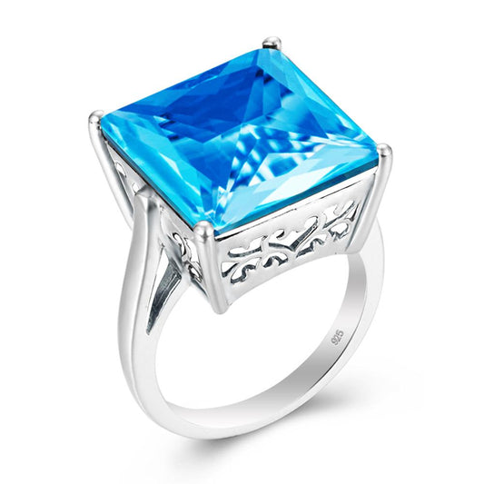 Bague Vintage en Argent 925 avec Topaze Bleu