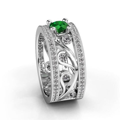 Bague Vintage Verte Émeraude en Argent