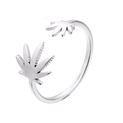 Bague Canna en Métal avec Feuilles de Chanvre Réglable