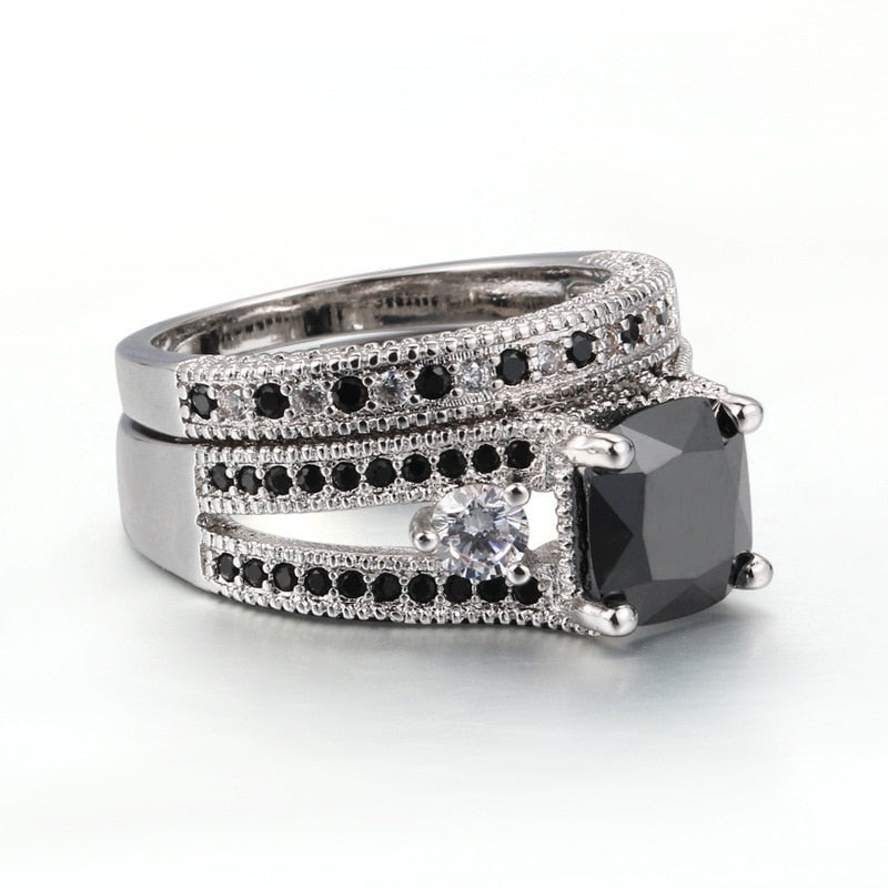 Bagues Vintage Luxueuses en Argent avec Zircon Noir