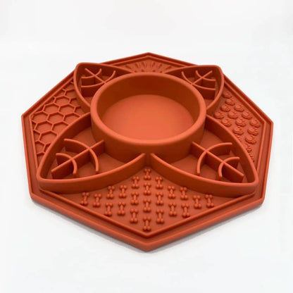 gamelle anti-glouton et tapis de léchage pour chien Barkin permettant de manger moins vite et de réduire l'anxiété en terracotta