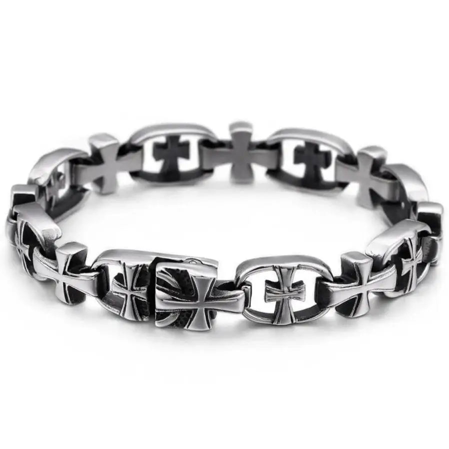 Bracelet Chaîne Homme Croix Vintage en Acier