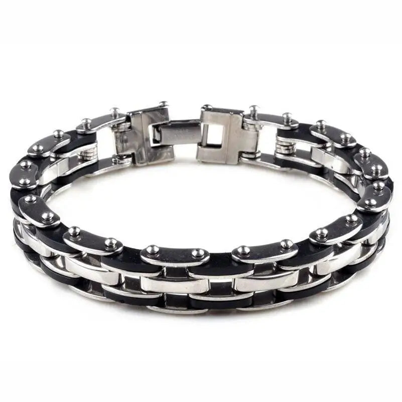 Bracelet Chaîne Homme Noir et Argent en Acier