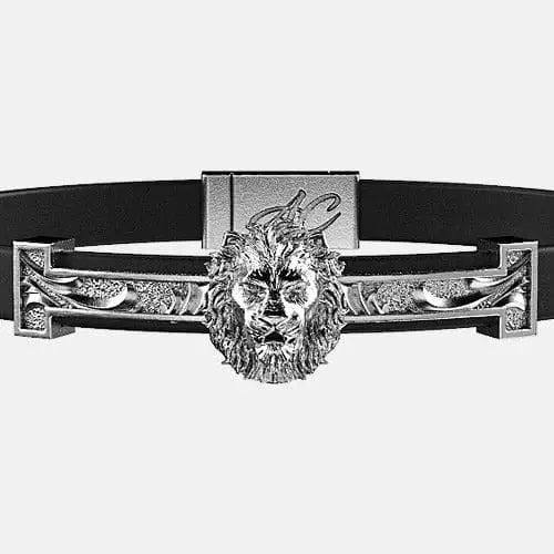 Bracelet cuir lisse lion Argent By Art Caribe - Passeport Cases