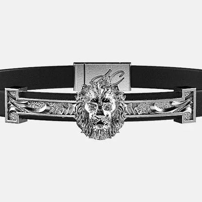 Bracelet cuir lisse lion Argent By Art Caribe - Passeport Cases