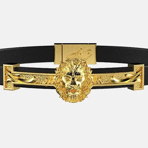 Bracelet cuir lisse lion doré By Art Caribe - Passeport Cases