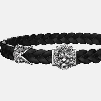 Bracelet cuir tressé lion Argent By Art Caribe - Passeport Cases