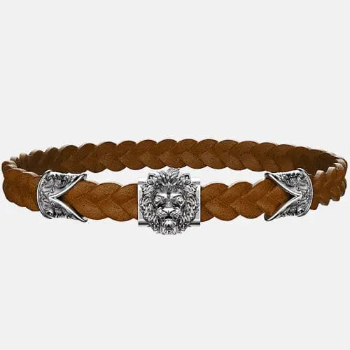 Bracelet cuir tressé lion Argent By Art Caribe - Passeport Cases