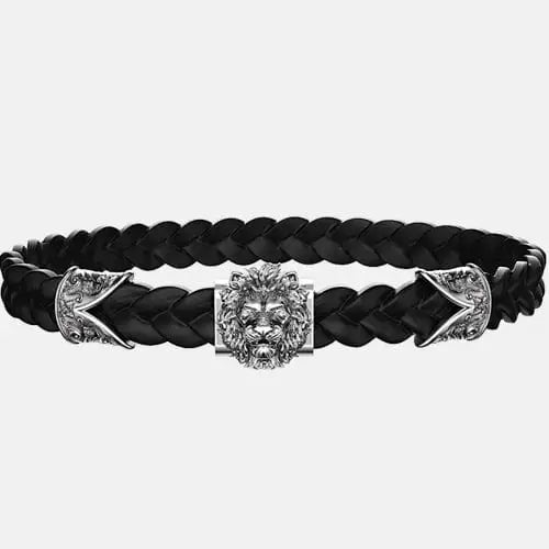 Bracelet cuir tressé lion Argent By Art Caribe - Passeport Cases