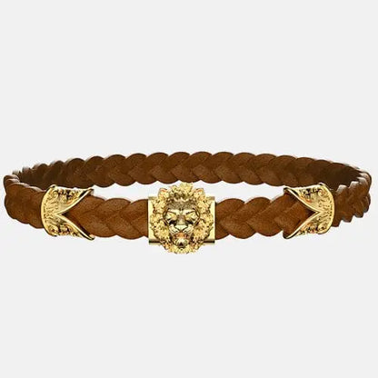 Bracelet cuir tressé lion doré By Art Caribe - Passeport Cases