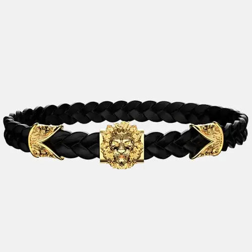 Bracelet cuir tressé lion doré By Art Caribe - Passeport Cases