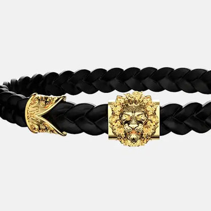 Bracelet cuir tressé lion doré By Art Caribe - Passeport Cases