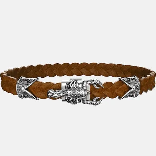 Bracelet cuir tressé scorpion Argent By Art Caribe - Passeport Cases