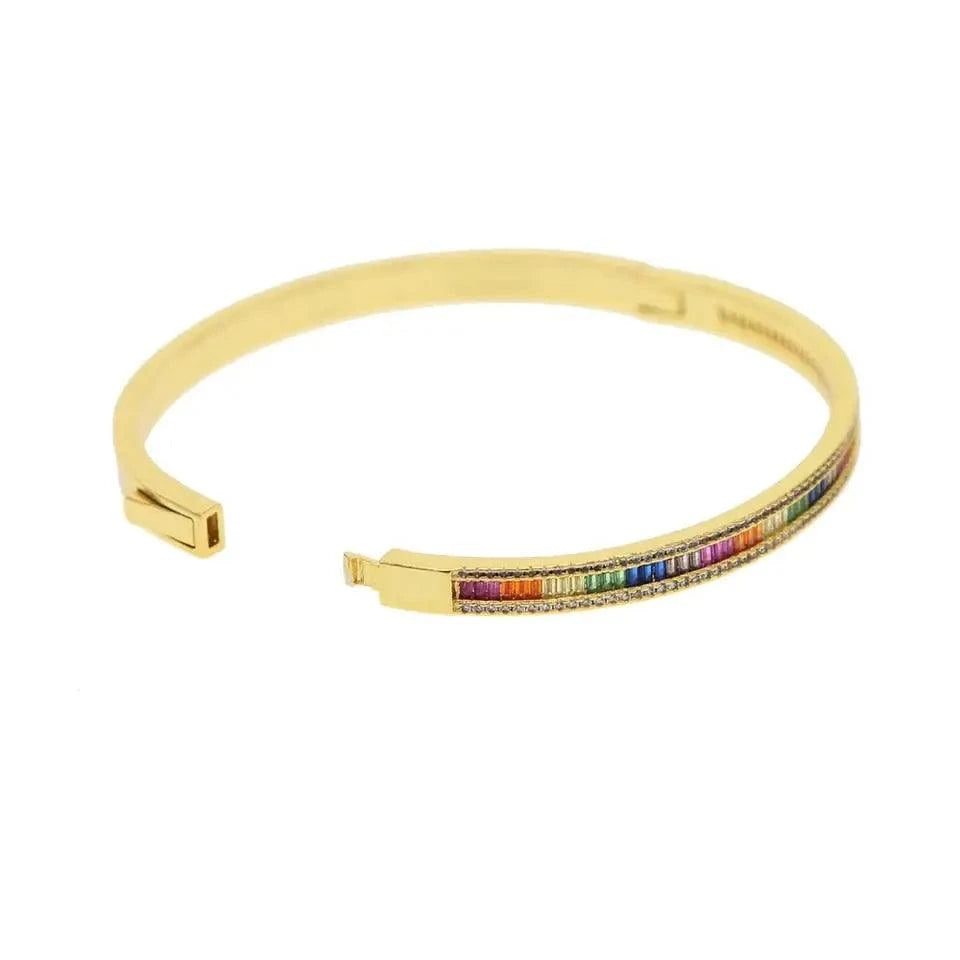 Bracelet Jonc Diamant Baguette Multicolore Plaqué Or - Passeport Cases