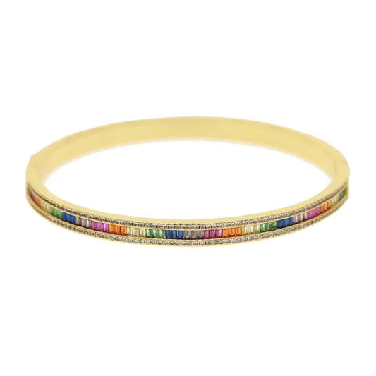 Bracelet Jonc Diamant Baguette Multicolore Plaqué Or - Passeport Cases