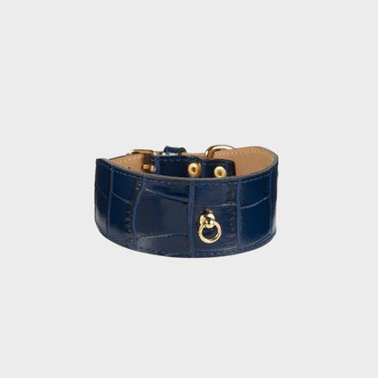 Collana in pelle per levriero - coccodrillo blu navy